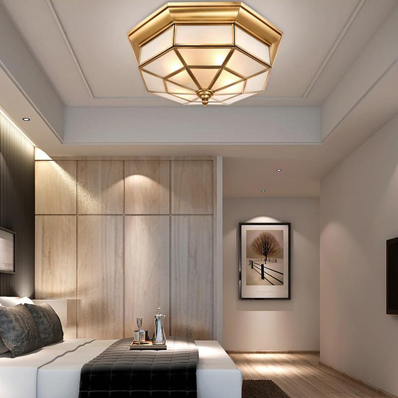 Colonial Brass Ceiling Light with Prismatic Milky Glass - 4/6 Bulbs - Ideal for Living Rooms - 17