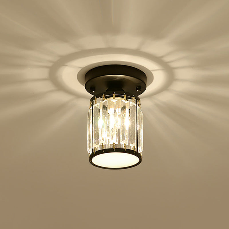 Plafonnier élégant en cristal semi-encastré pour foyer – Forme ronde/carrée, petite taille, 1 ampoule, accent noir/or
