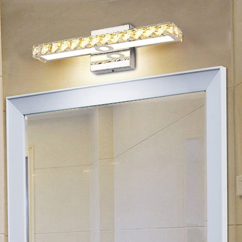Lámpara de tocador de cristal moderna: aplique de pared lineal plateado/champán con 1 luz en blanco cálido/blanco para baño