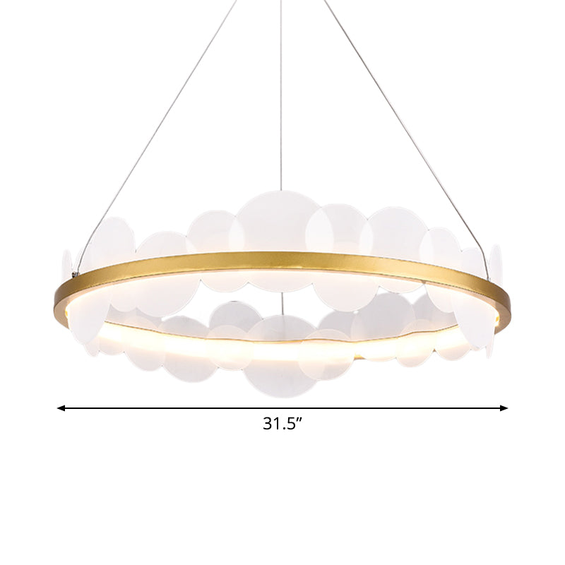 Gold Mid Century Metal Chandelier with LED Pendant Lights and Acrylic Bubble Flakes