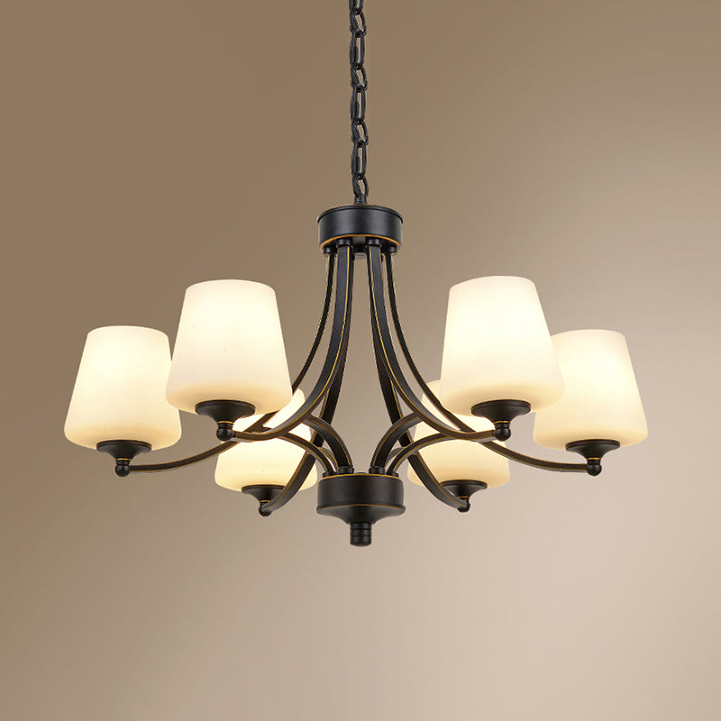 Milk Glass Chandelier: Elegant Cone Shade for Traditional Dining Room Ceiling Lighting