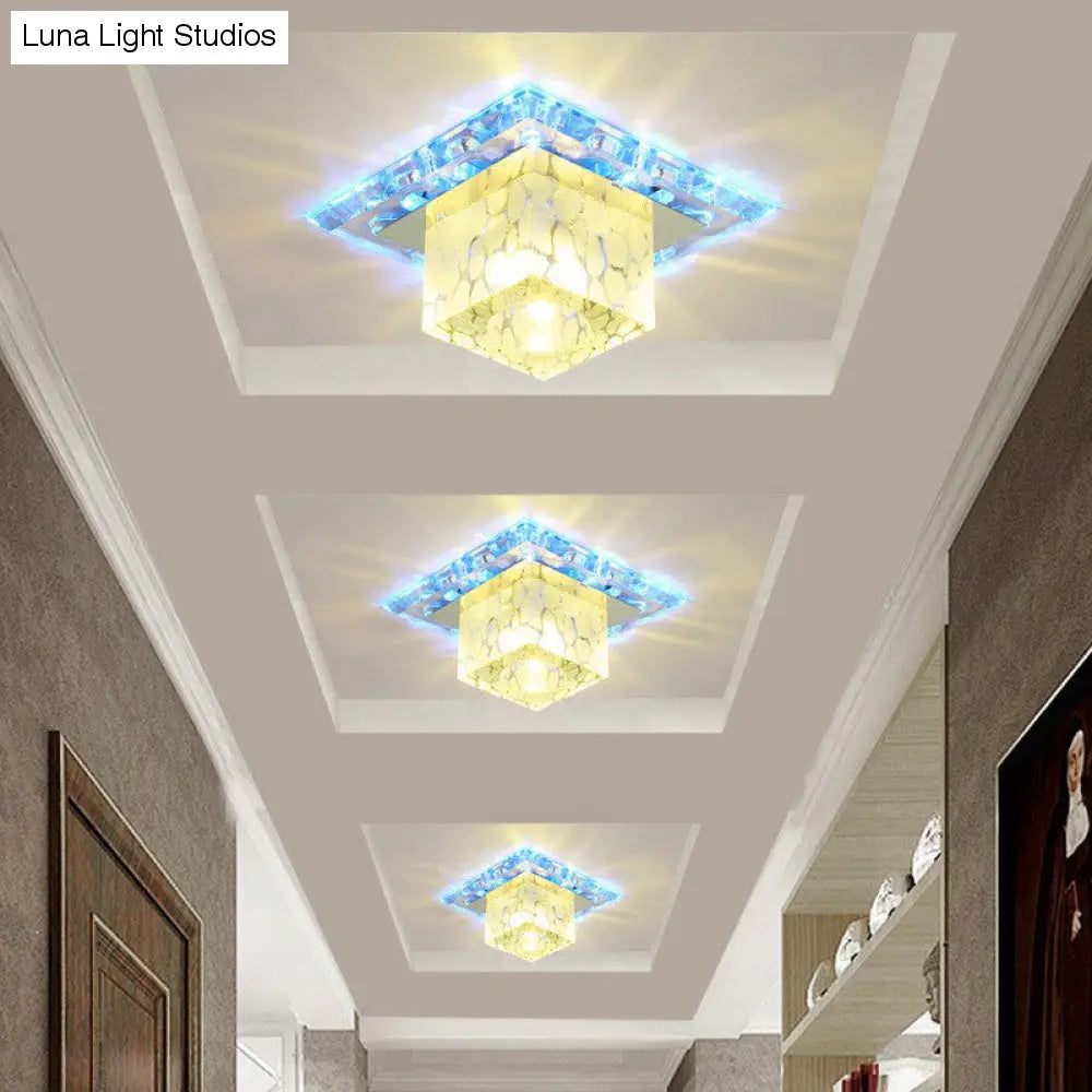 Lampada da soffitto minimalista a LED per corridoio con paralume in cristallo cubico - Luce trasparente per montaggio a incasso