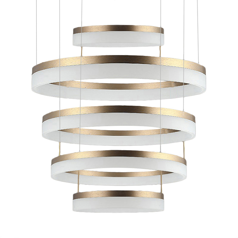 Modern Round LED Chandelier Pendant - Acrylic 1/2/3-Light Ceiling Light Fixture in Black/White/Gold - Warm/White Light