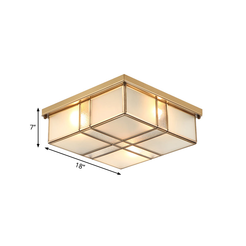 Lampada da incasso quadrata vintage in ottone con paralumi in vetro smerigliato: perfetta per camere da letto e corridoi