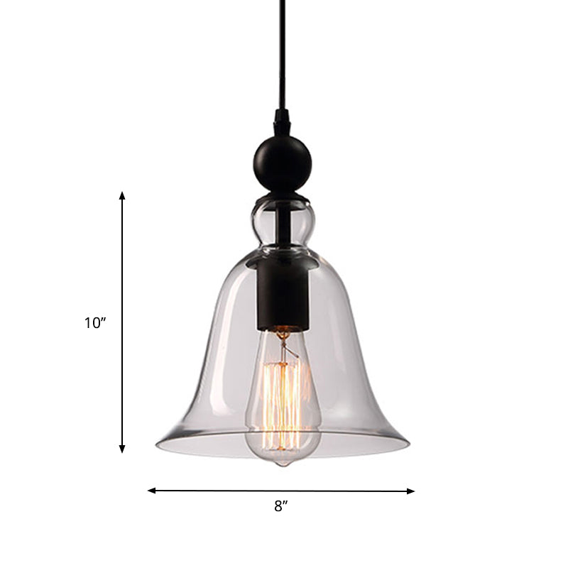 Lampada a sospensione a soffitto singolo nero Apparecchio di illuminazione a sospensione in vetro trasparente con campana rustica
