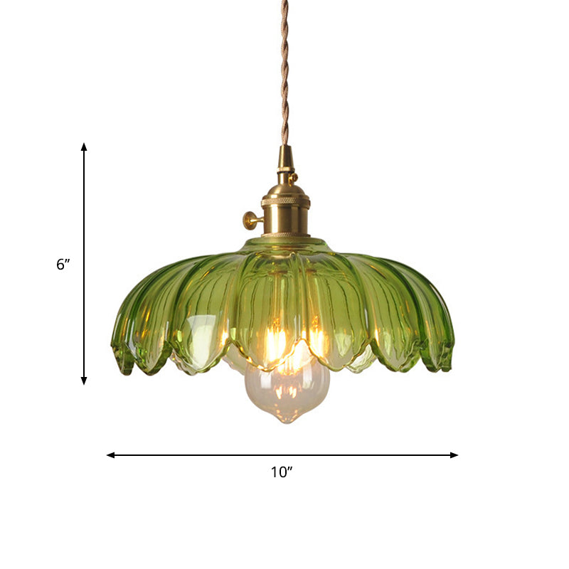 Abat-jour festonné en verre vert pendentif rétro 1 ampoule cuisine ouverte plafonnier suspendu en laiton