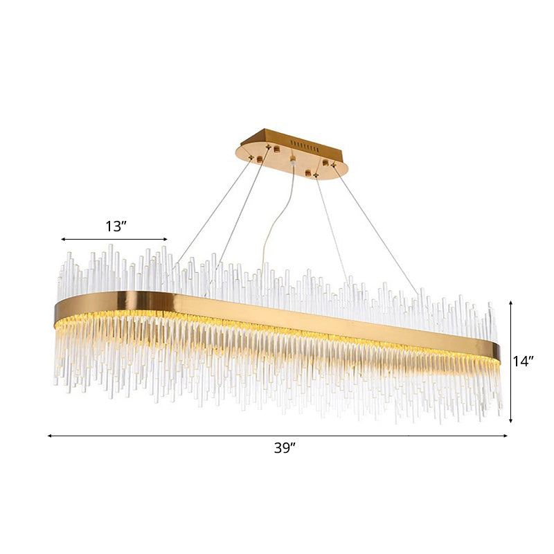 Crystal Gold Linear LED Chandelier - Contemporary Pendant Light for Dining Room (31.5