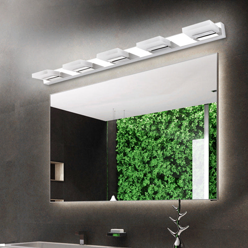 Aplique de pared cromado con pantalla acrílica de ladrillo para tocador de baño: elija entre 2/3/5 luces blancas cálidas