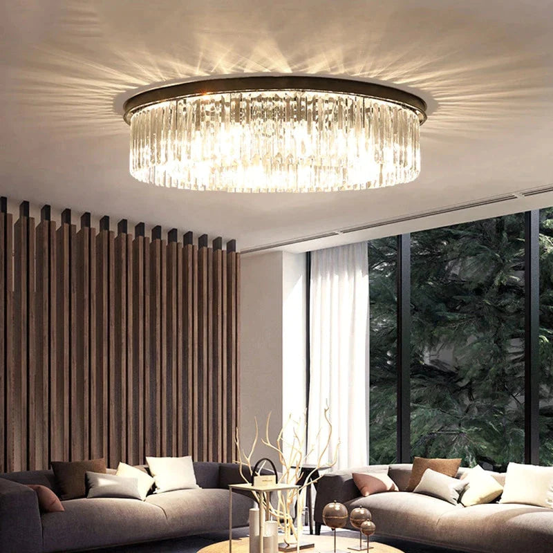 Nowoczesna kryształowa lampa sufitowa Living Crystal lampa sufitowa sypialnia klasyczne okrągłe lampy sufitowe czarna podstawa oprawy Led jadalnia