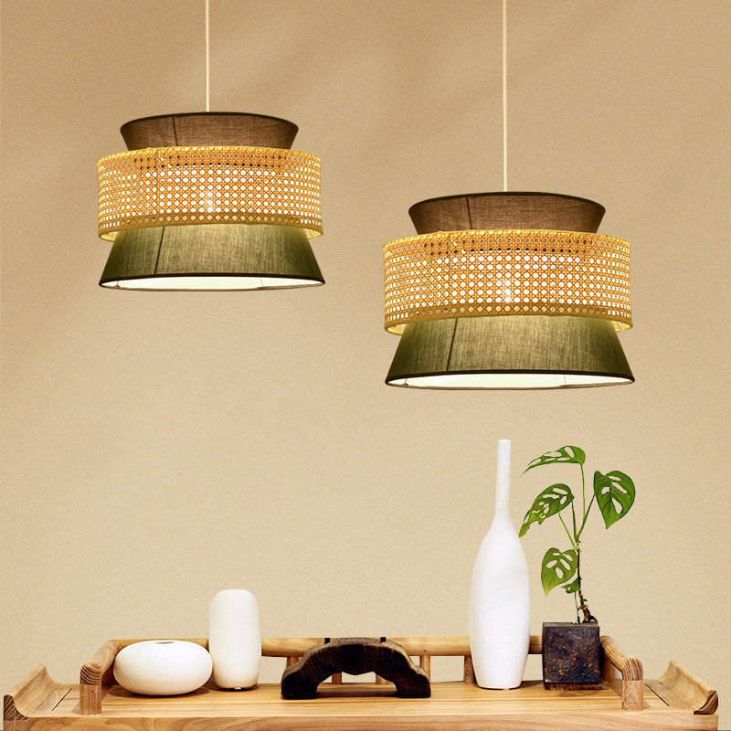Luminaire suspendu noir/vert simple de simplicité de lumière de suspension de rotin à plusieurs niveaux