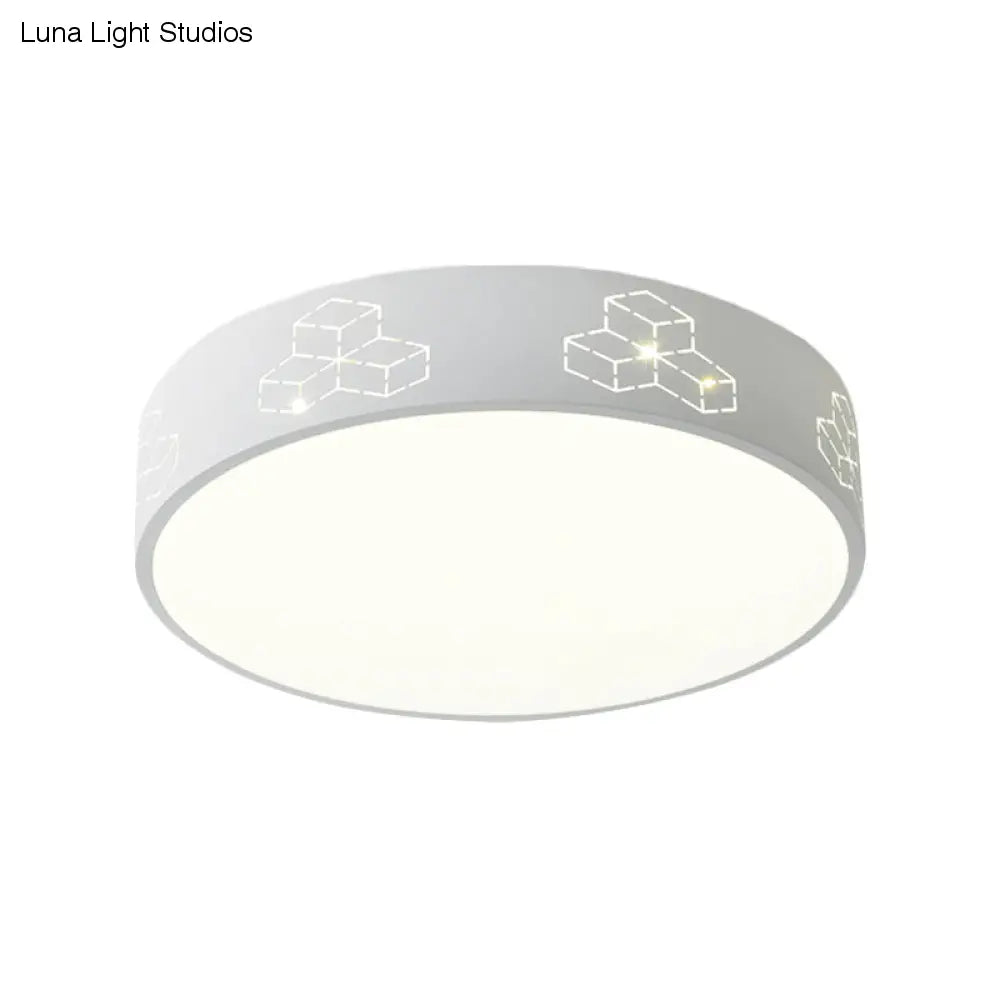 Lámpara de techo LED empotrada con pantalla de hierro recortada para habitación de niños, diseño de luna, estrella, cubo, elefante en rosa, blanco y azul
