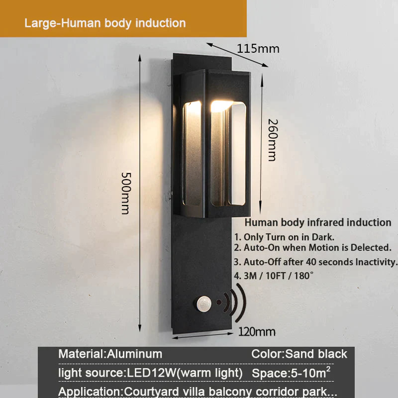IP67 étanche extérieur LED éclairage mural capteur de mouvement en aluminium noir Bronze jardin porche applique lumière 96V220V applique Luminaire