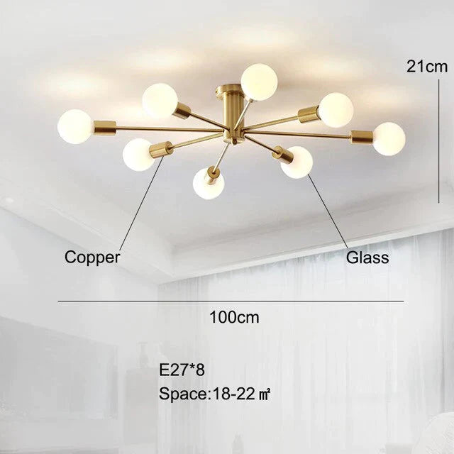 Plafonnier en cuivre moderne salle à manger en laiton plafonnier salon luminaires LED Lustres de cuisine lumières éclairage de plafond nordique chambre à coucher