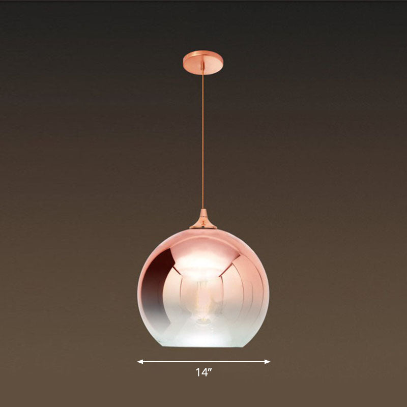 Lámpara colgante de globo de cristal degradado, colgante de techo posmoderno de 1 luz en oro rosa sobre mesa