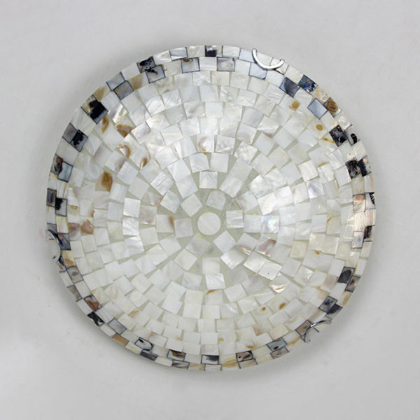 Vintage Mosaic Glass Flush Mount Ceiling Light - Beige Bowl, 1 Bulb, 12