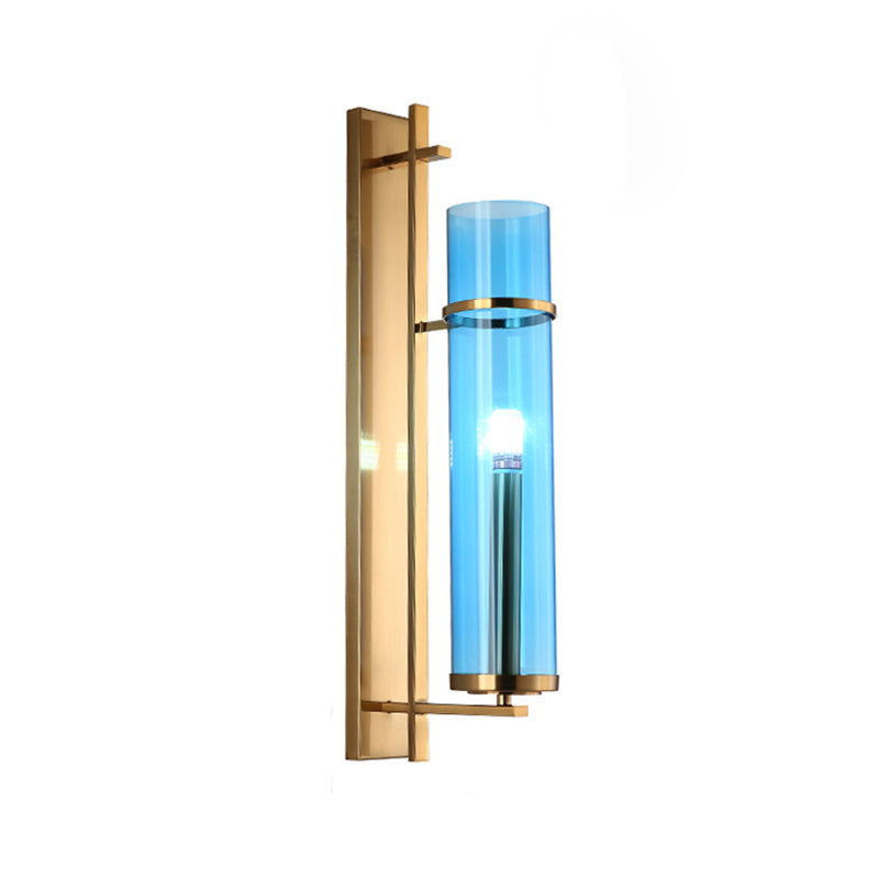 Sconce da soggiorno con cilindro in vetro blu - Lampada moderna per montaggio a parete
