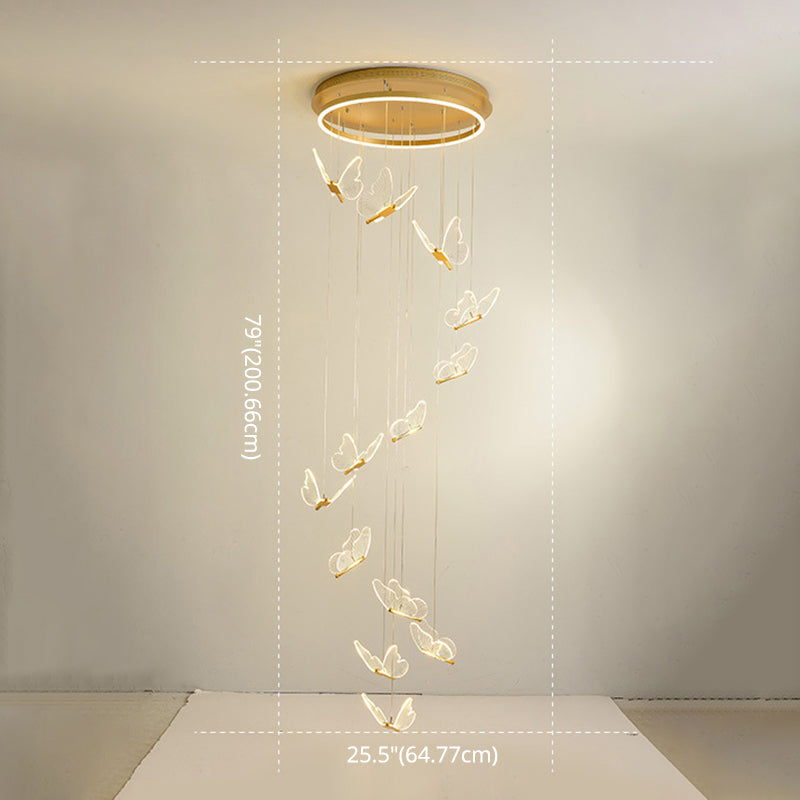 Schmetterlings-Wendeltreppen-Deckenbeleuchtung, Acryl, moderne LED-Mehrlicht-Pendelleuchte in Gold