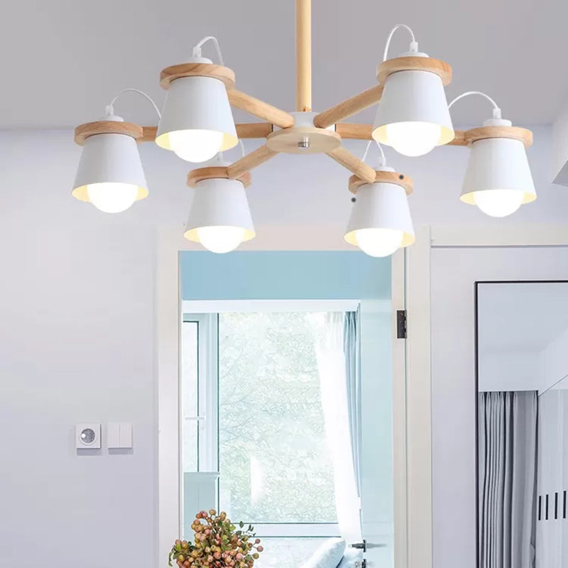 Macaron Metal Chandelier with 6 Bucket Shades – Pendant Lighting for Kindergarten
