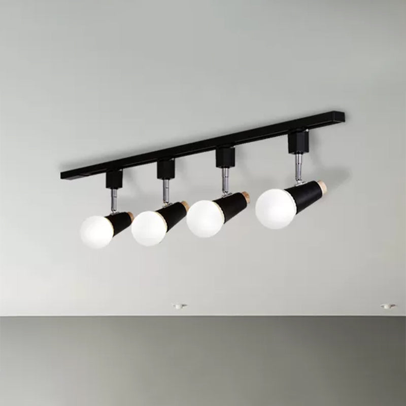 Industriële metalen lineaire plafondlamp - 3/4-kops verstelbare semi-inbouwrailarmatuur met komvormige kap in zwart/wit