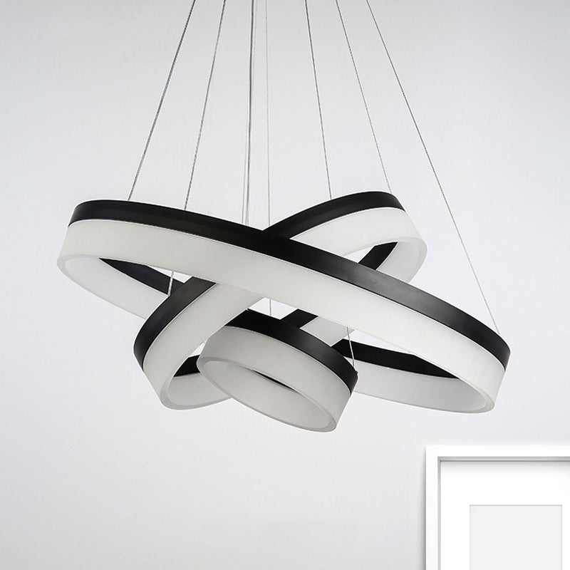 Modern Round LED Chandelier Pendant - Acrylic 1/2/3-Light Ceiling Light Fixture in Black/White/Gold - Warm/White Light