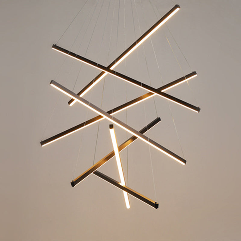 Żyrandol LED Black Sticks Nowość Minimalistyczna metalowa lampa wisząca do holu
