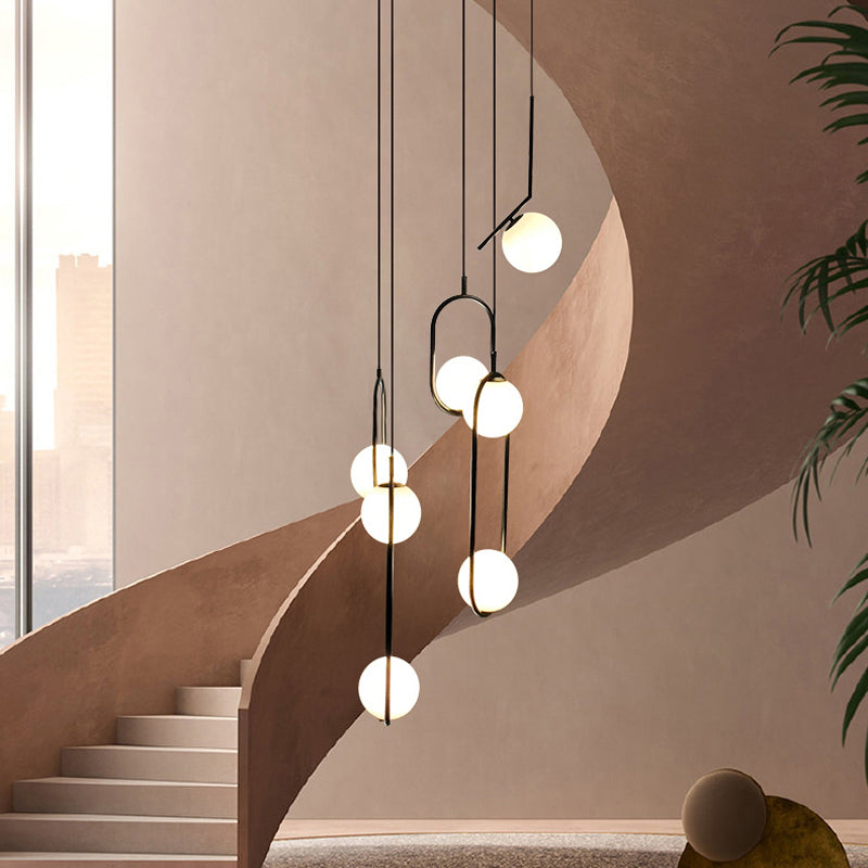 Lampadario multiluce Black Globe Lampadario semplice in vetro per scale
