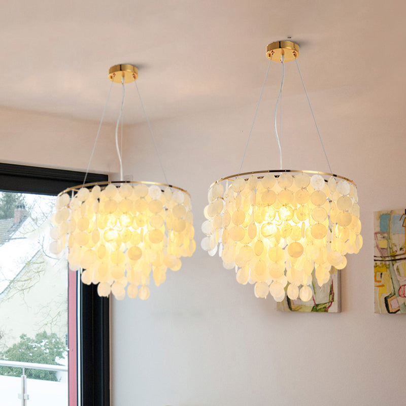 Modern Shell Tiered Chandelier Pendant Light - 4 Lights - White - Dia Sizes: 15