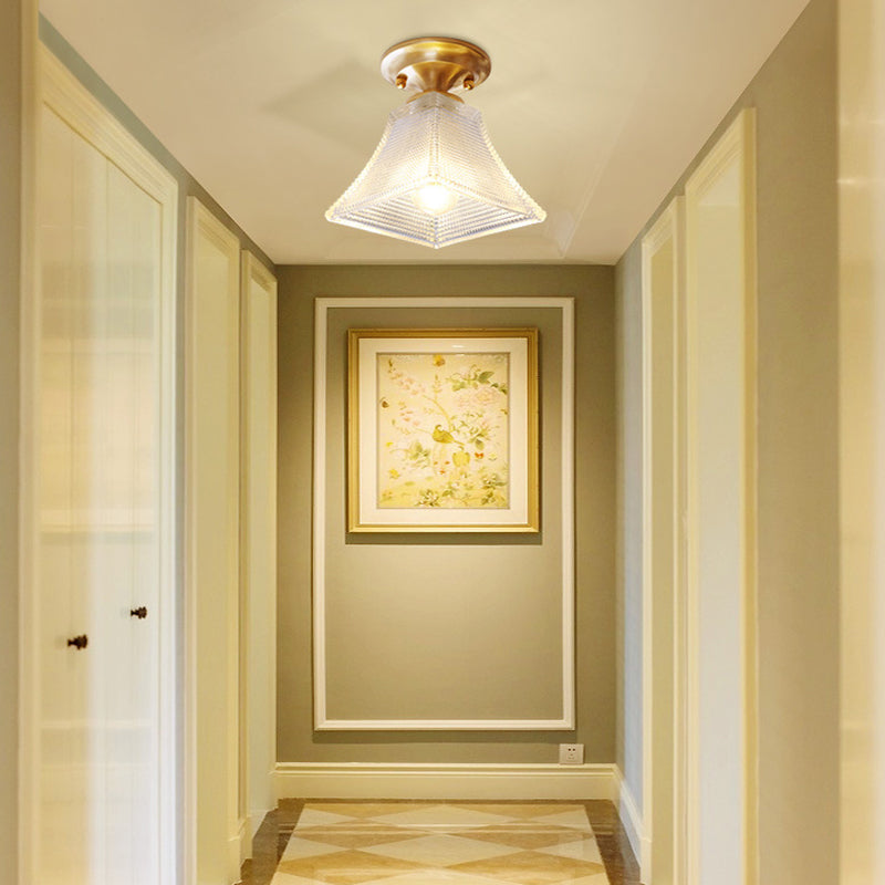 Colonial Brass Clear Ribbed Glass Flush Mount Light - 7.5