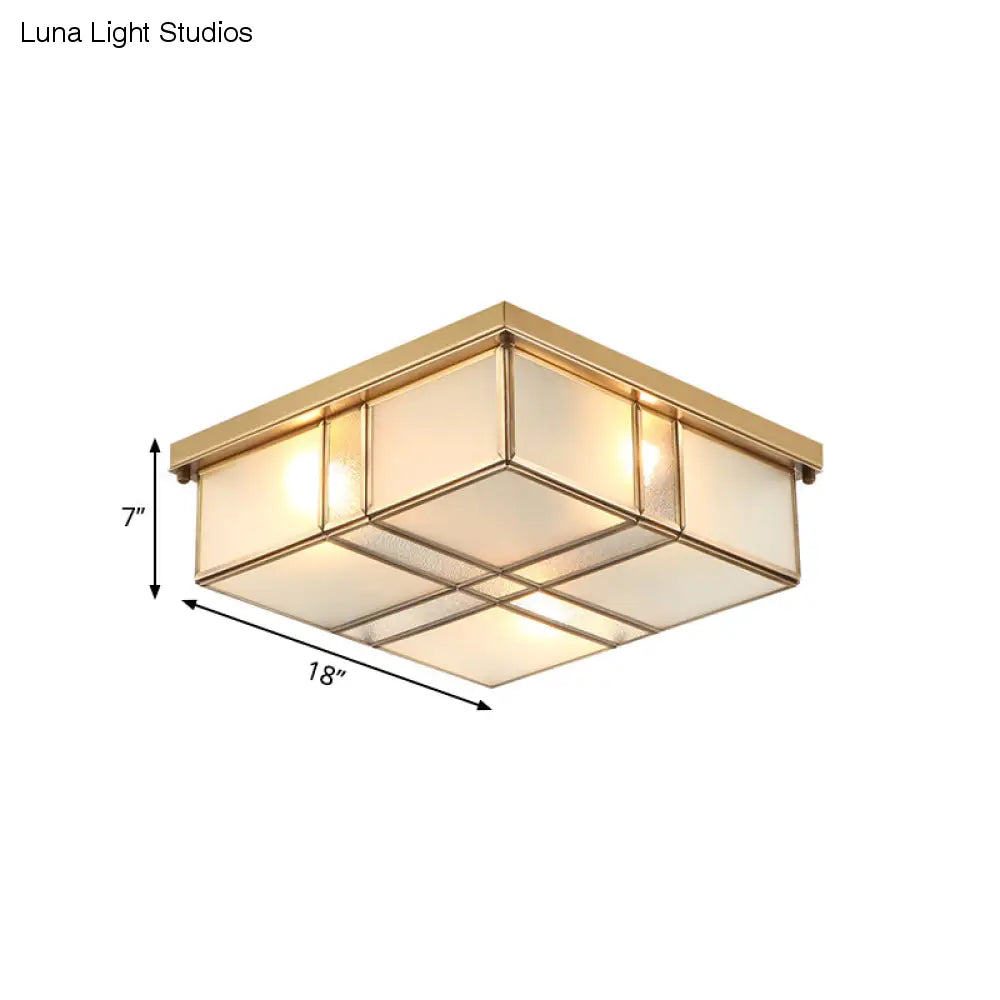 Lampada da incasso quadrata vintage in ottone con paralumi in vetro smerigliato: perfetta per camere da letto e corridoi