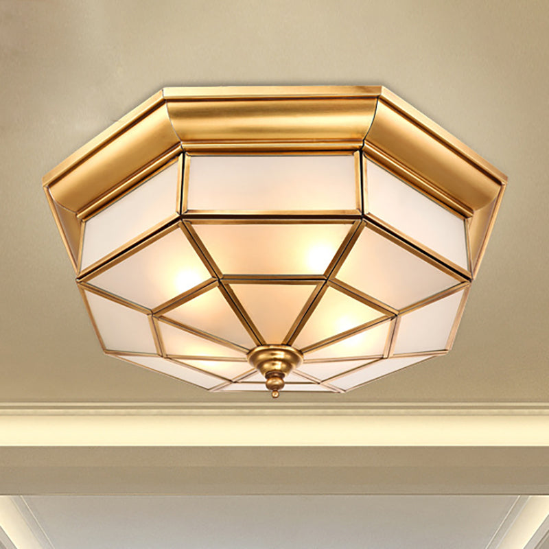 Colonial Brass Ceiling Light with Prismatic Milky Glass - 4/6 Bulbs - Ideal for Living Rooms - 17