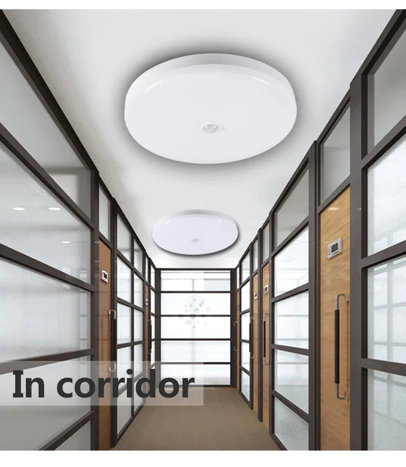 Plafoniere a LED intelligenti 12W 18W PIR Sensore di movimento Lampada da soffitto Illuminazione per soggiorno Corridoio Scala Garage Portico