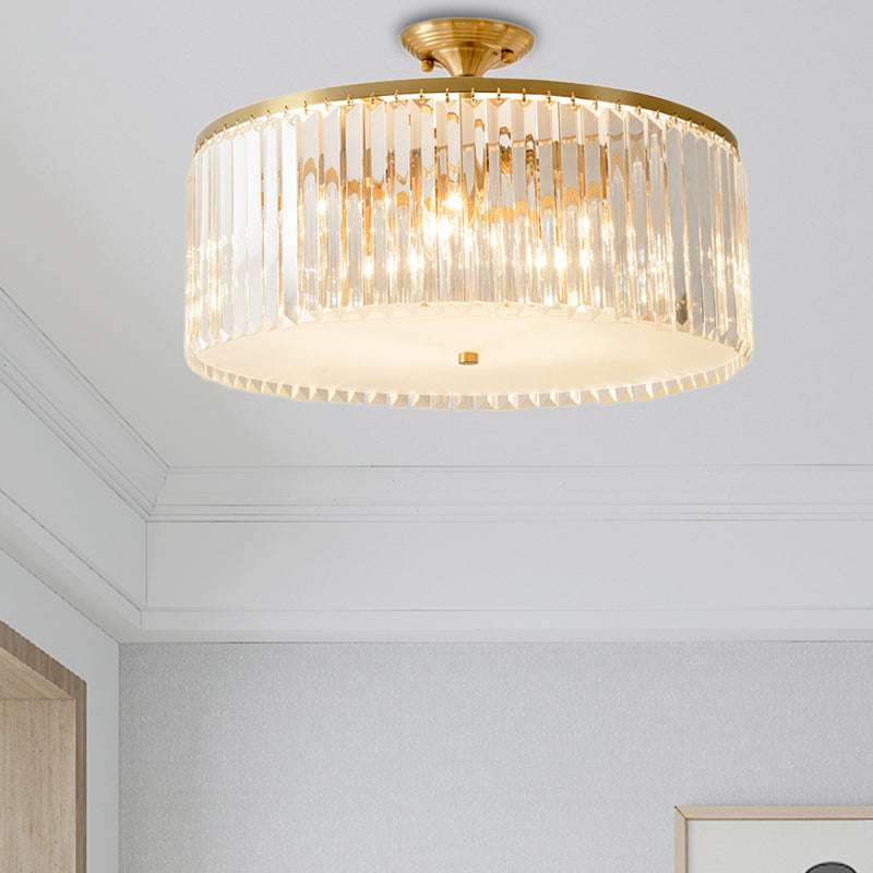 Plafonnier semi-encastré moderne en cristal clair avec finition dorée – Idéal pour le salon, 4/5/6 ampoules disponibles