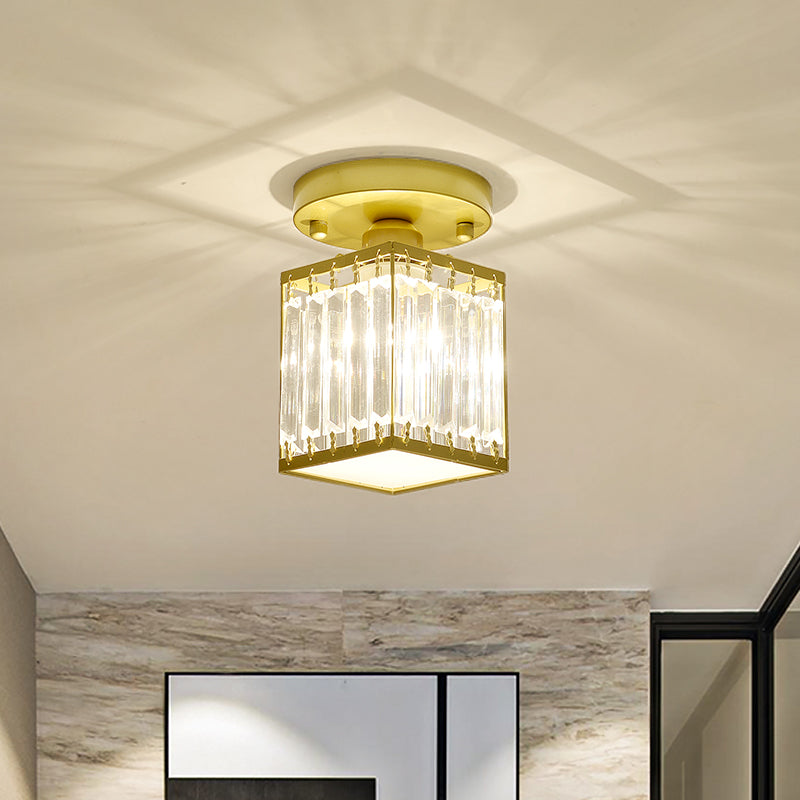 Plafonnier élégant en cristal semi-encastré pour foyer – Forme ronde/carrée, petite taille, 1 ampoule, accent noir/or