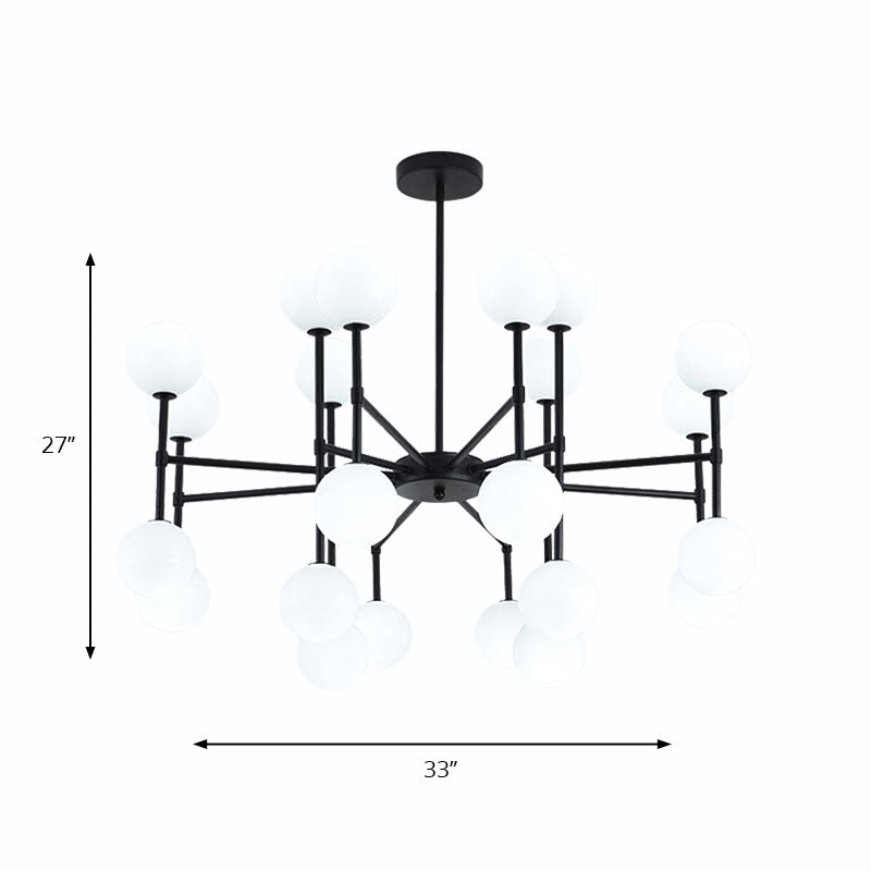 Sleek Black Finish Chandelier with Orb Shade - 18/24 Lights Metal Pendant Light