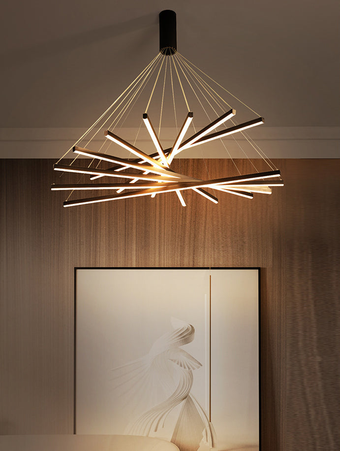 Żyrandol LED Black Sticks Nowość Minimalistyczna metalowa lampa wisząca do holu