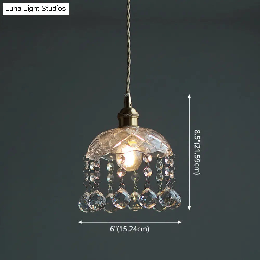 Lampa wisząca z przezroczystego szkła w kształcie kwiatu w stylu vintage z kryształkami w kształcie łezki