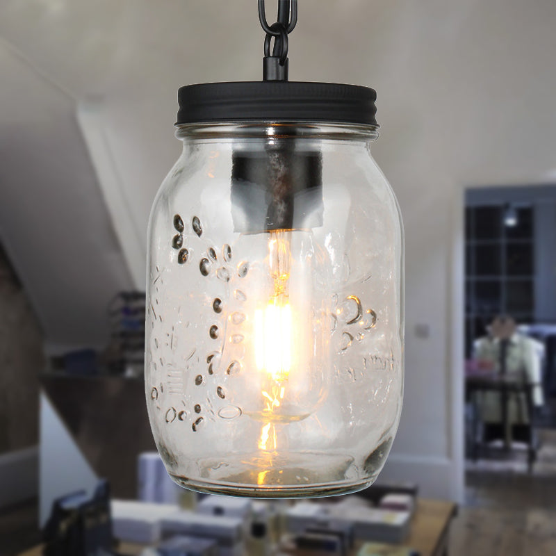 Klasyczna wisząca lampa sufitowa Mason Jar w kolorze czarnym