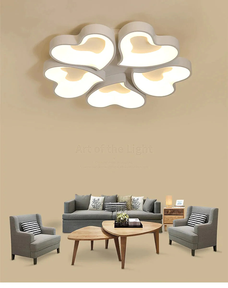 Plafoniere moderne a LED a forma di cuore per soggiorno, camera da letto, illuminazione interna, lampada da soffitto, telecomando, Dimmin