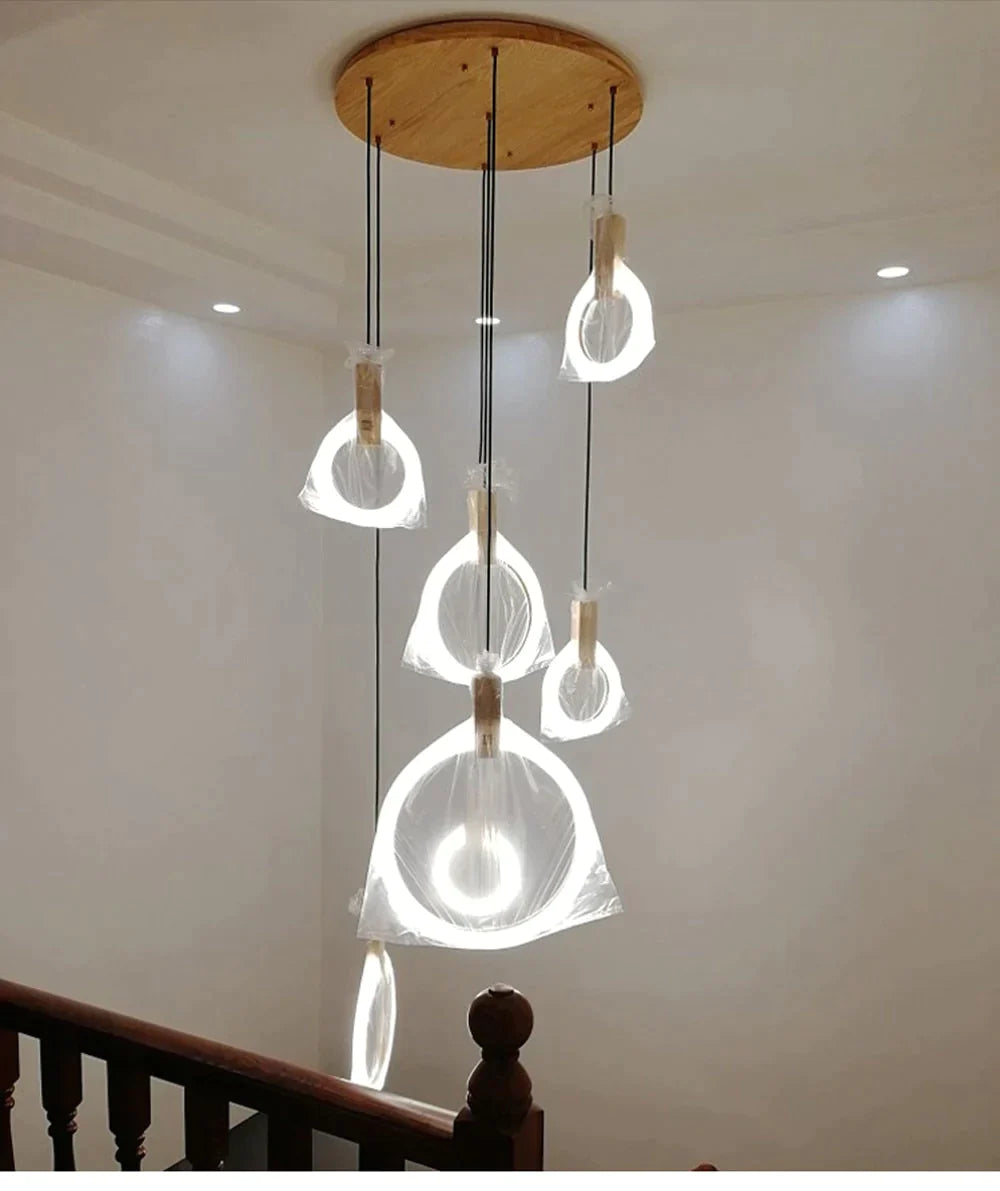 Anillos de acrílico de hierro de madera nórdico LED, lámpara LED DIY, luz LED, luces colgantes, lámpara colgante, luz colgante para vestíbulo de comedor