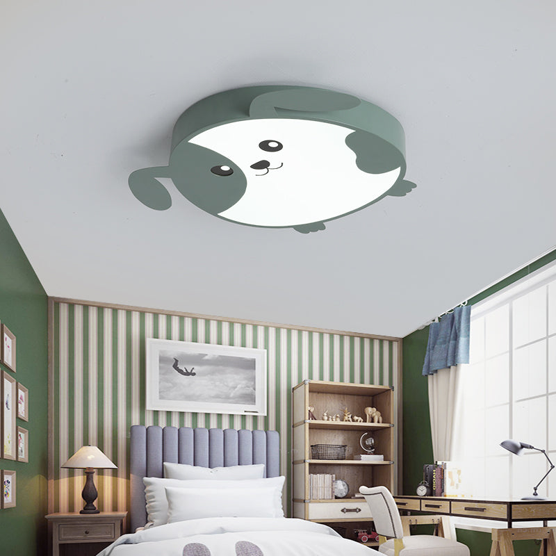 Doggie-themed LED Flush Mount Ceiling Light for Kids' Bedrooms in Pink/Green with Warm/White Light
