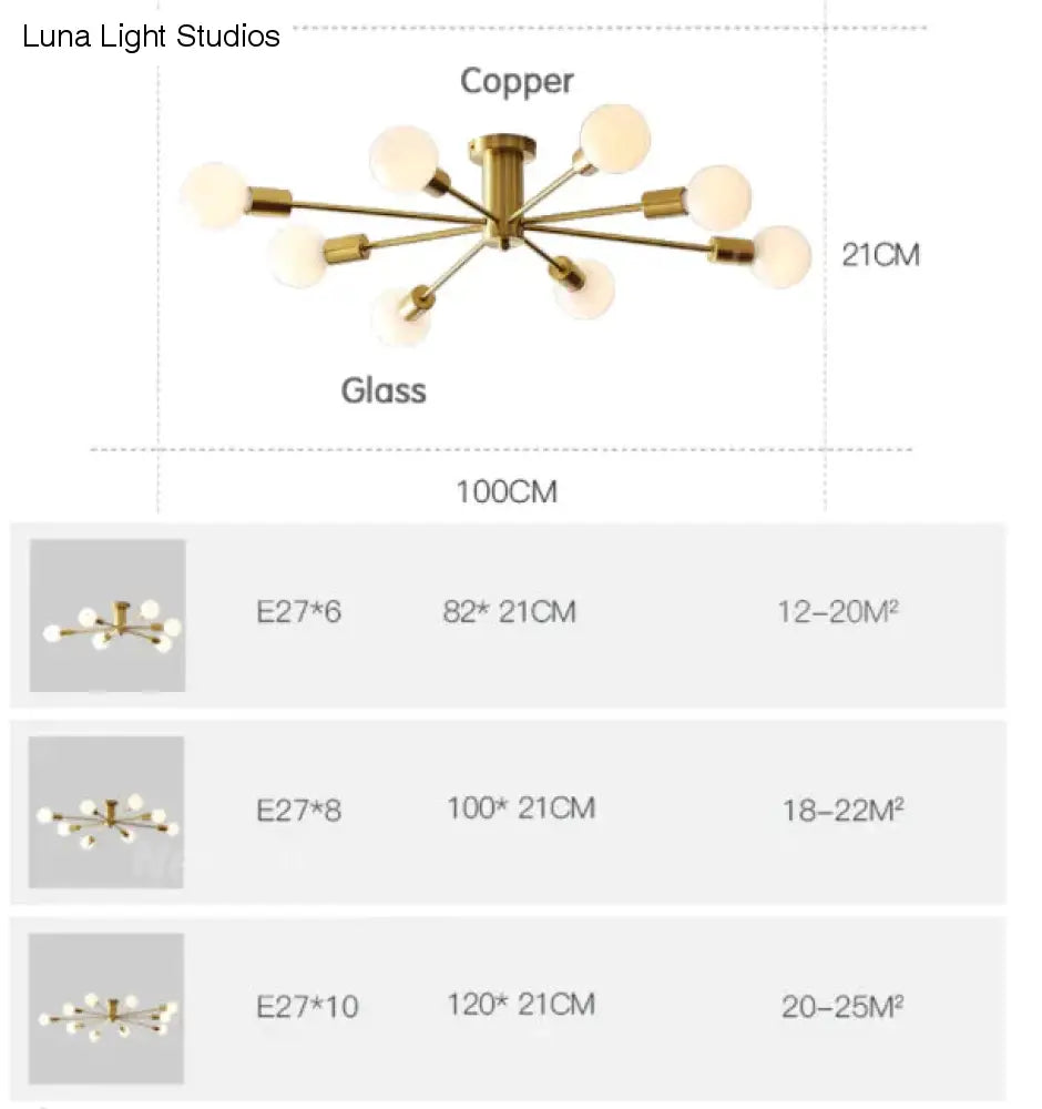 Plafonnier en cuivre moderne salle à manger en laiton plafonnier salon luminaires LED Lustres de cuisine lumières éclairage de plafond nordique chambre à coucher