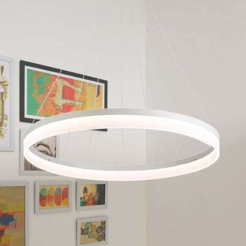 Modern Round LED Chandelier Pendant - Acrylic 1/2/3-Light Ceiling Light Fixture in Black/White/Gold - Warm/White Light