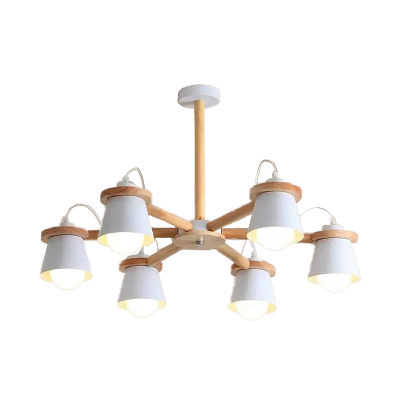 Macaron Metal Chandelier with 6 Bucket Shades – Pendant Lighting for Kindergarten