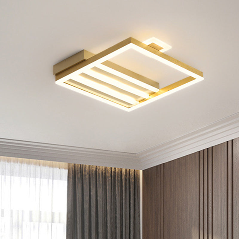 Contemporary Gold Metal Shade Flush Mount Ceiling Light Fixture - Square-Frame, 18