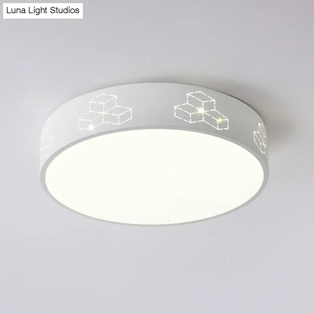 Lámpara de techo LED empotrada con pantalla de hierro recortada para habitación de niños, diseño de luna, estrella, cubo, elefante en rosa, blanco y azul