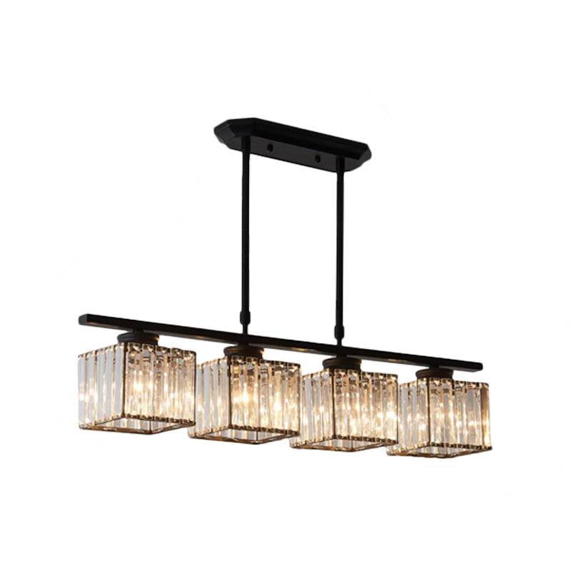 Plafoniera moderna sospesa quadrata a 3/4 luci con cristallo trasparente in nero/oro per sala da pranzo