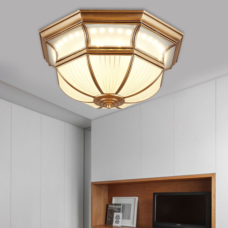 Colonial Flush Mount LED Ceiling Light with Opal Glass in Brass - 14