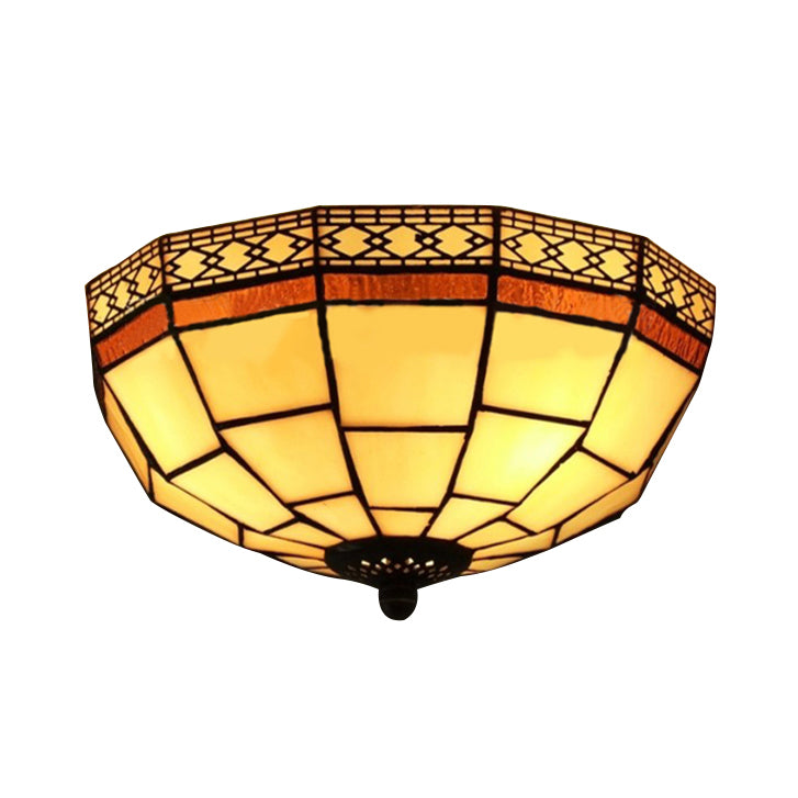 Lampa sufitowa Tiffany 2-jasnobeżowa do montażu podtynkowego z kloszem ze szkła artystycznego do sypialni
