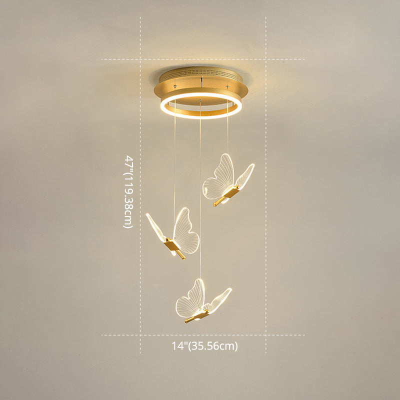 Schmetterlings-Wendeltreppen-Deckenbeleuchtung, Acryl, moderne LED-Mehrlicht-Pendelleuchte in Gold