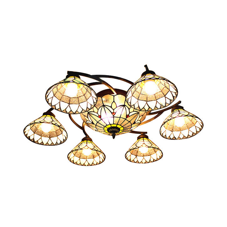 Lampada a semi-incasso con campana in vetro colorato Tiffany, perfetta per il soggiorno